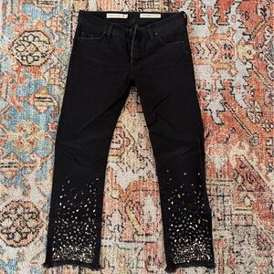 Anthropologie Black Embellished Cropped Jeans